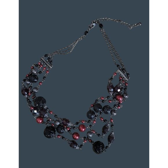 Vintage Nina Ricci Avon Statement Necklace With Red & Black Beads - Picture 3 of 3